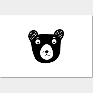 Cute black and white bear illustration Posters and Art